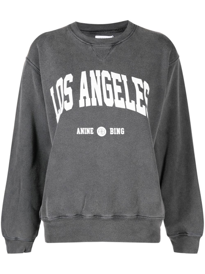 Anine Bing Ramona Branded Cotton-jersey Sweatshirt In Grey