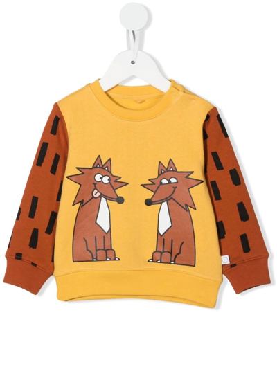 Stella Mccartney Babies' Fox-print Colour-block Sweatshirt In 橘色