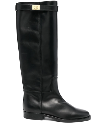 Via Roma 15 Knee-length Leather Boots In Schwarz