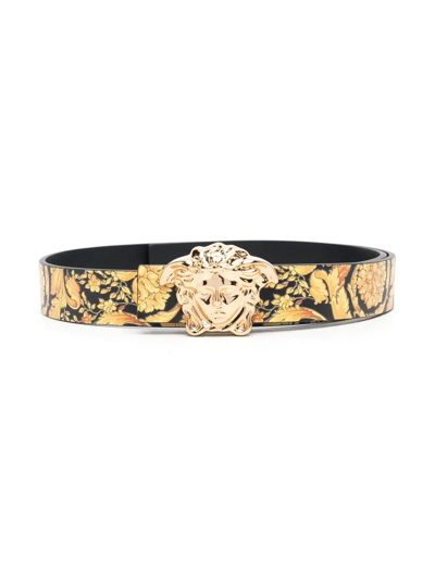 Versace Medusa Baroque-print Leather Belt In 黑色