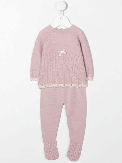 Paz Rodriguez Babies' Wool Lace Trim Pyjamas In 粉色