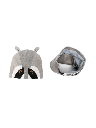 Molo Babies' Raccoon-print Hat And Scarf Set In 灰色
