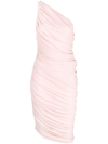 Norma Kamali Diana One-shoulder Ruched Stretch-jersey Dress In Pink