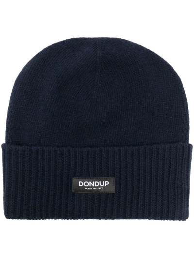Dondup Logo-patch Ribbed Beanie In 蓝色
