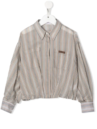 Brunello Cucinelli Kids' Long-sleeve Striped Shirt In 中性色