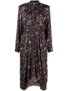 Isabel Marant Étoile Okleya Floral Pleated Long-sleeve Midi Dress In 黑色