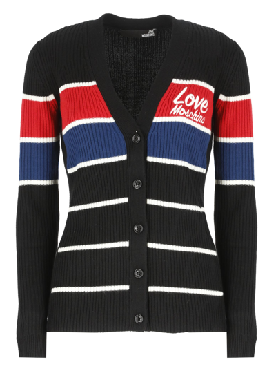 Love Moschino Striped Logo Intarsia Knit Cardigan In Multicolor