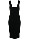Wardrobe.nyc Textured Ribbed Knit Midi Dress With Square In Black