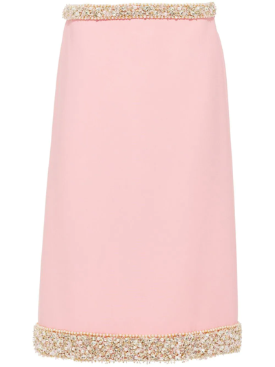 Miu Miu Trim-embellished Cady Midi Skirt In Pink