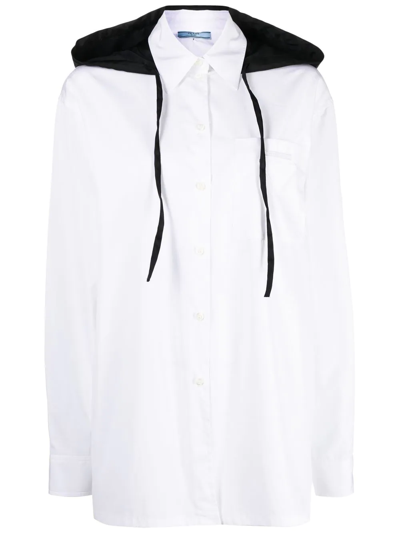 Prada Drawstring-hood Cotton Shirt In White