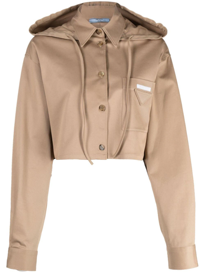 Prada Drawstring-hood Cropped Shirt In Multicolor