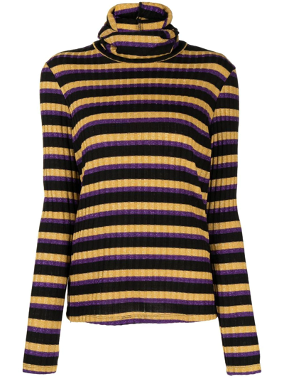 Anna Sui Striped Roll-neck Jumper In Yellow