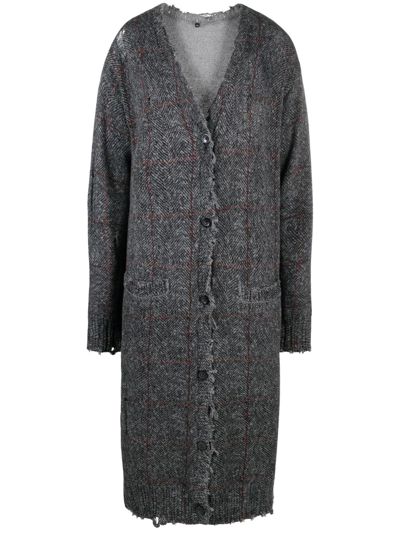 R13 Printed V-neck Longline Cardigan In Charcoal Tweed