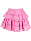 Loveshackfancy Tie Dye Ruffle Cotton Mini Skirt In Pink