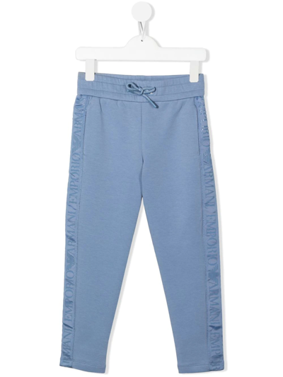 Emporio Armani Kids' Logo Tape-detail Cotton Track Pants In Blue