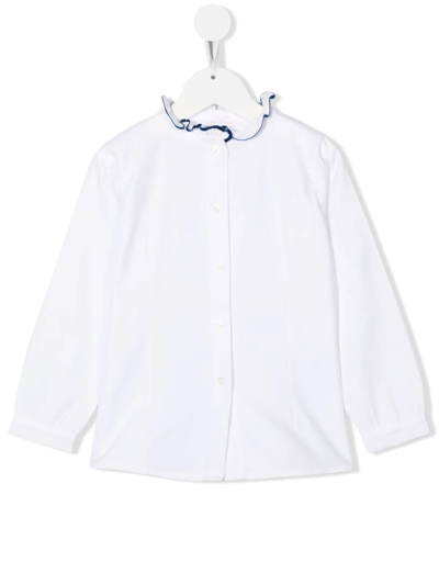 Mariella Ferrari Kids' Ruffle-collar Long-sleeve Shirt In White