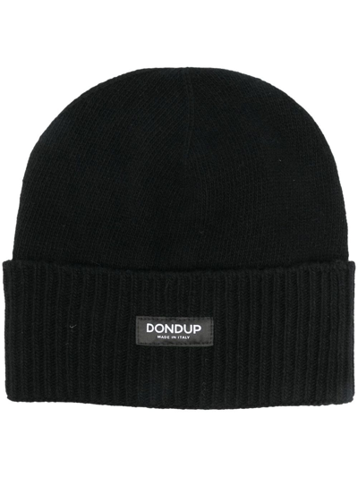 Dondup Logo-patch Ribbed Beanie In Black