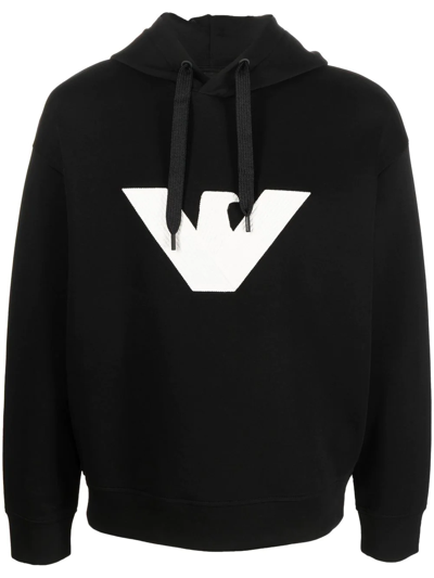 Emporio Armani Embossed-logo Drawstring Hoodie In Black
