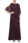 Slny Sequin Lace Capelet Dress In Dep