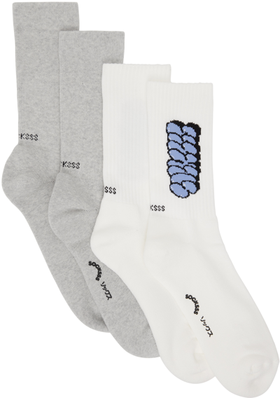 Socksss Two-pack Gray & White Socks In Moonwalk / Dunkin Do