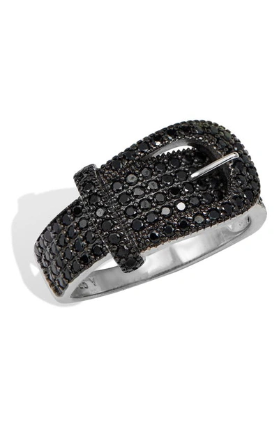 Savvy Cie Jewels Sterling Silver Black Spinel Buckle Ring