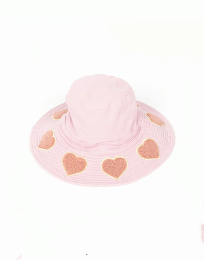 Lauren Moshi Adina- Bucket Hat W/ Chenille Heart Patches In Pink