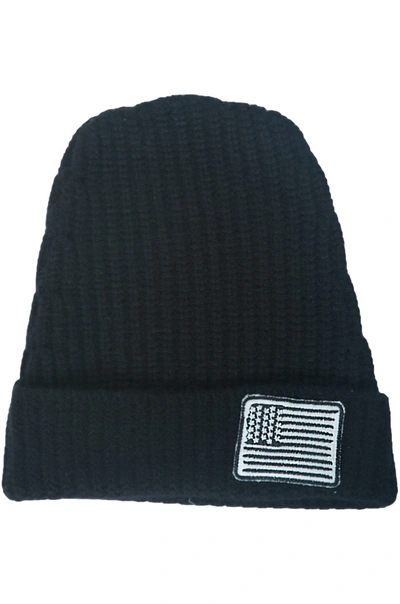 Lauren Moshi Blix Flag Cashmere Slouch Beanie In Black