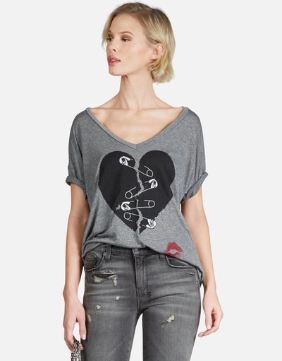 Lauren Moshi Brixton Safety Pin Heart In Heather Grey