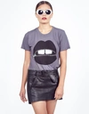 Lauren Moshi Croft Vintage Zipper Mouth Tee In Lava Grey