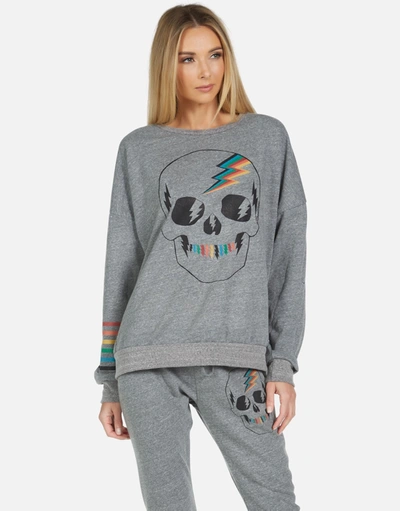 Lauren Moshi Flora Rainbow Electric Skull In Heather Grey