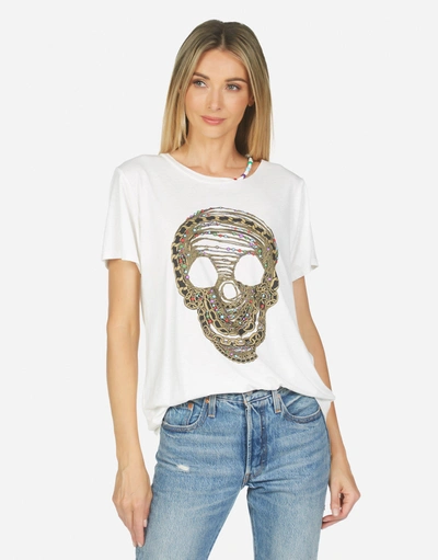 Lauren Moshi Gabriella Beaded Chain Skull In Milk