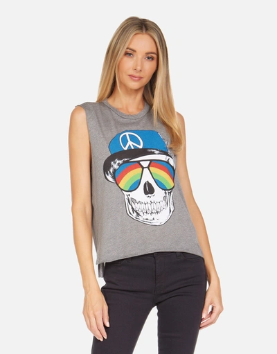 Lauren Moshi Kinzington Rainbow Peace Skull In Heather Grey