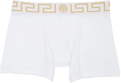 Versace Greca Waistband Boxer Briefs In White