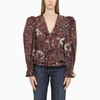 ULLA JOHNSON WINE RED BLOUSE IN PRINTED COTTON