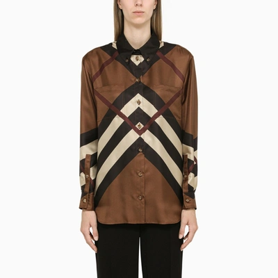 Burberry Brown/beige Check Print Silk Shirt