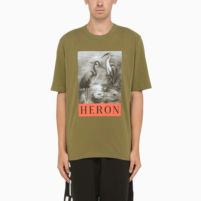 Heron Preston Military Green Crew Neck T-shirt With Print