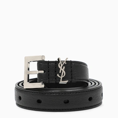 Saint Laurent 2.5cm Monogram Leather Belt In Black