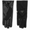 PRADA PRADA | BLACK LEATHER AND TECHNICAL NYLON GLOVES,2GG1372DWB/L_PRADA-F0002_120-9M