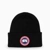 CANADA GOOSE BLACK WOOL BEANIE WITH LOGO