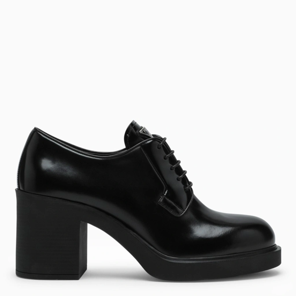 Prada Black Leather Lace-ups With Heel | ModeSens