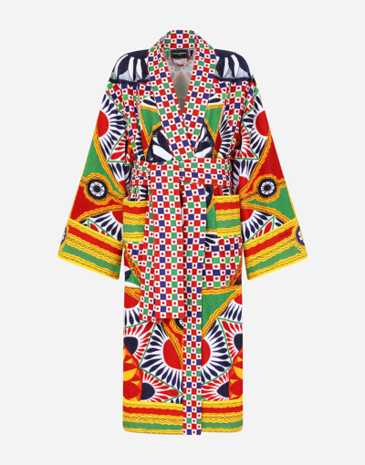 Dolce & Gabbana Terry Cotton Bath Robe In Multicolor
