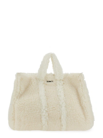 Sunnei Fluffy Textured Shoulder Bag With Optional Strap In White