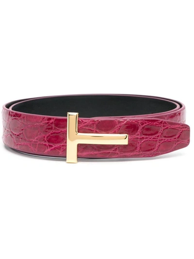 Tom Ford T Icon Crocodile-effect Belt In Red
