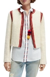 Scotch & Soda Wool Blend Crop Tweed Jacket In 0622-aged White Melange