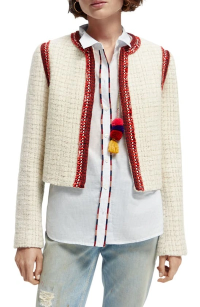 Scotch & Soda Wool Blend Crop Tweed Jacket In Multi
