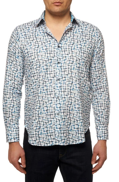 Robert Graham Kerberos Geo Print Button-up Shirt In Teal