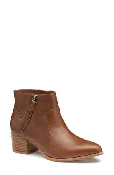 Johnston & Murphy Trista Zip Pointed Toe Bootie In Cognac Calfskin