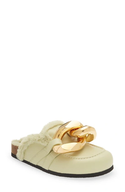 Jw Anderson Chain Link Faux Fur Lined Loafer Mule In Green