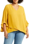 Vince Camuto Flutter-sleeve Tunic In 753 Honey Pot