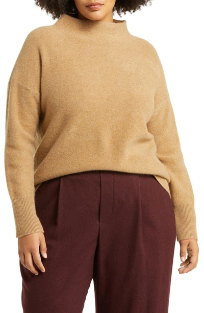 Vince Cashmere Funnel Neck Sweater In H Sand Shell